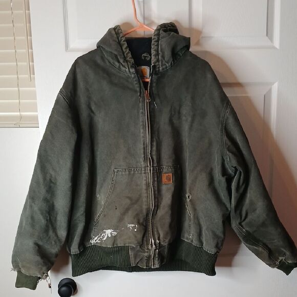 Vintage Carhartt Destroyed Distressed Green Coat 2xl - Picture 1 of 13